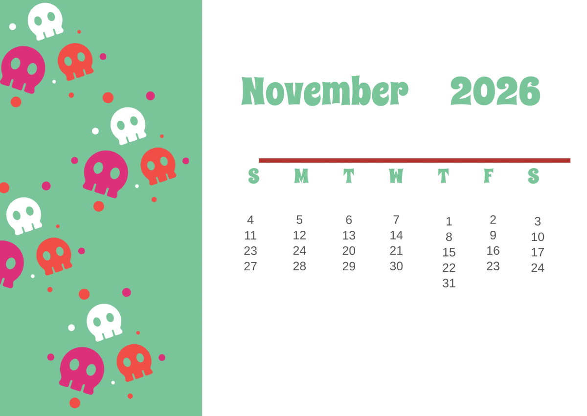 Free Colorful 2026 Calendar for Kids Template to Edit Online