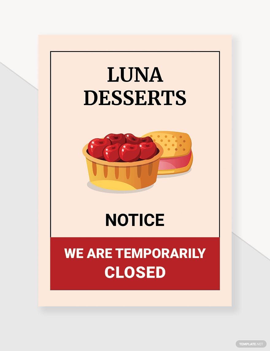 Notice Temporarily Closed Label Template
