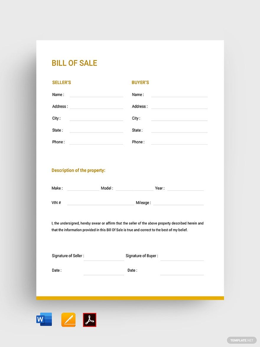 Editable Bill of Sale Template