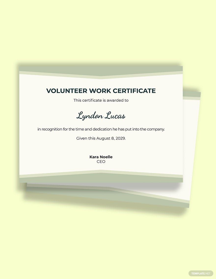 Volunteer Work Certificate Template