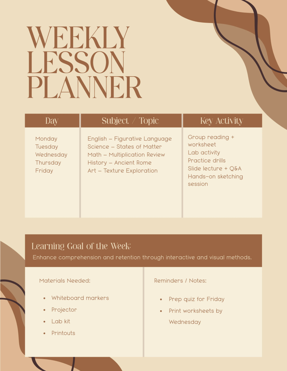 Free Modern Aesthetic Lesson Planner Template to Edit Online