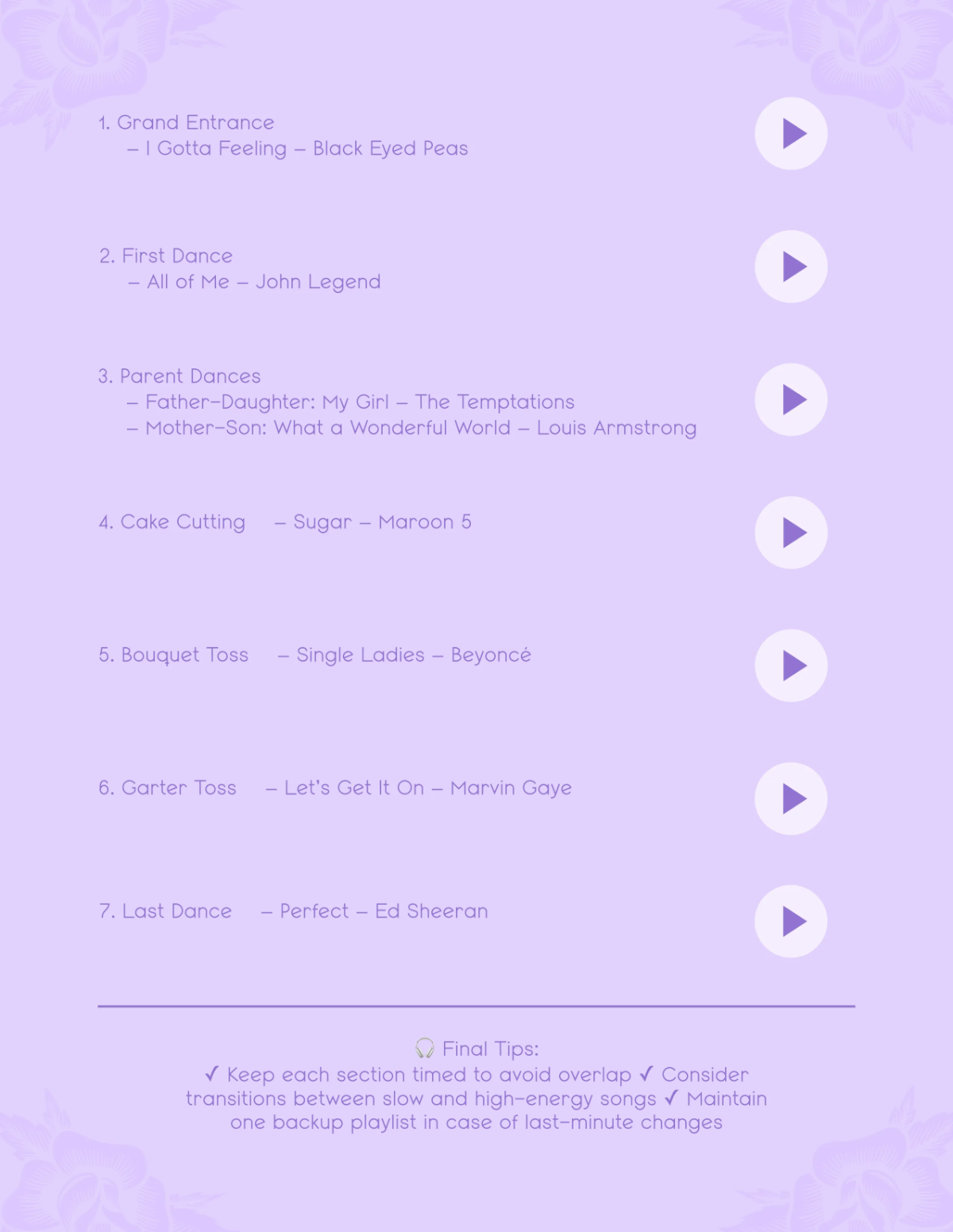 Free Wedding Song Playlist Planner Template to Edit Online