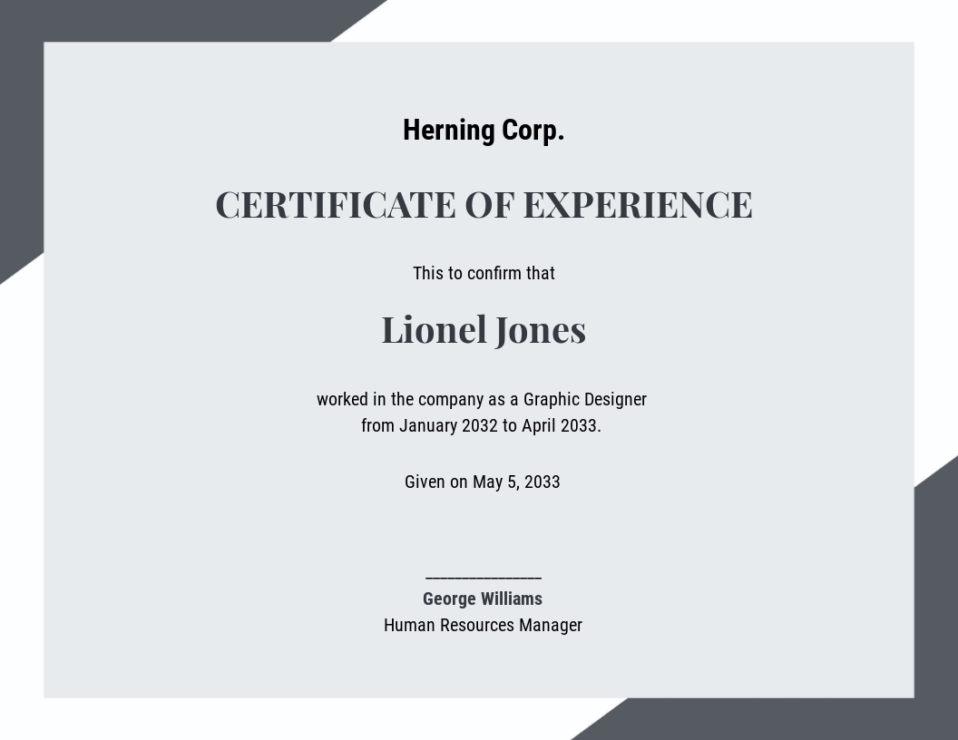 Work Experience Certificate Template - Word