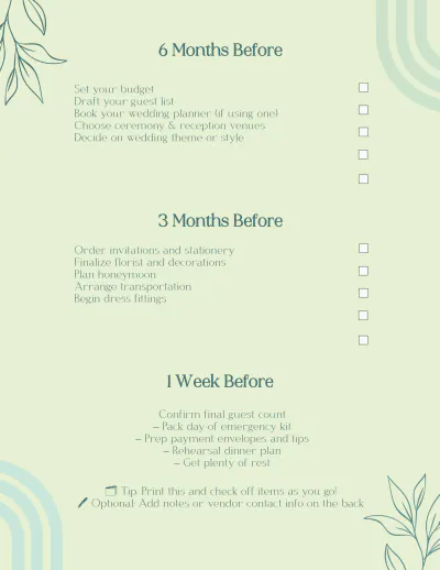 Free Wedding Colorful Planner Checklist Template to Edit Online