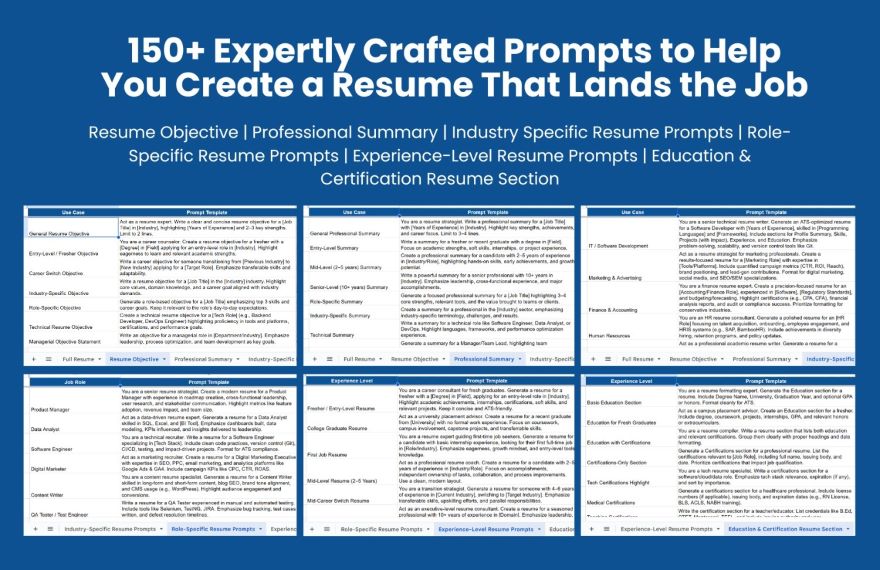 Free ChatGPT Prompts for Resume Template in Excel, Google Sheets to