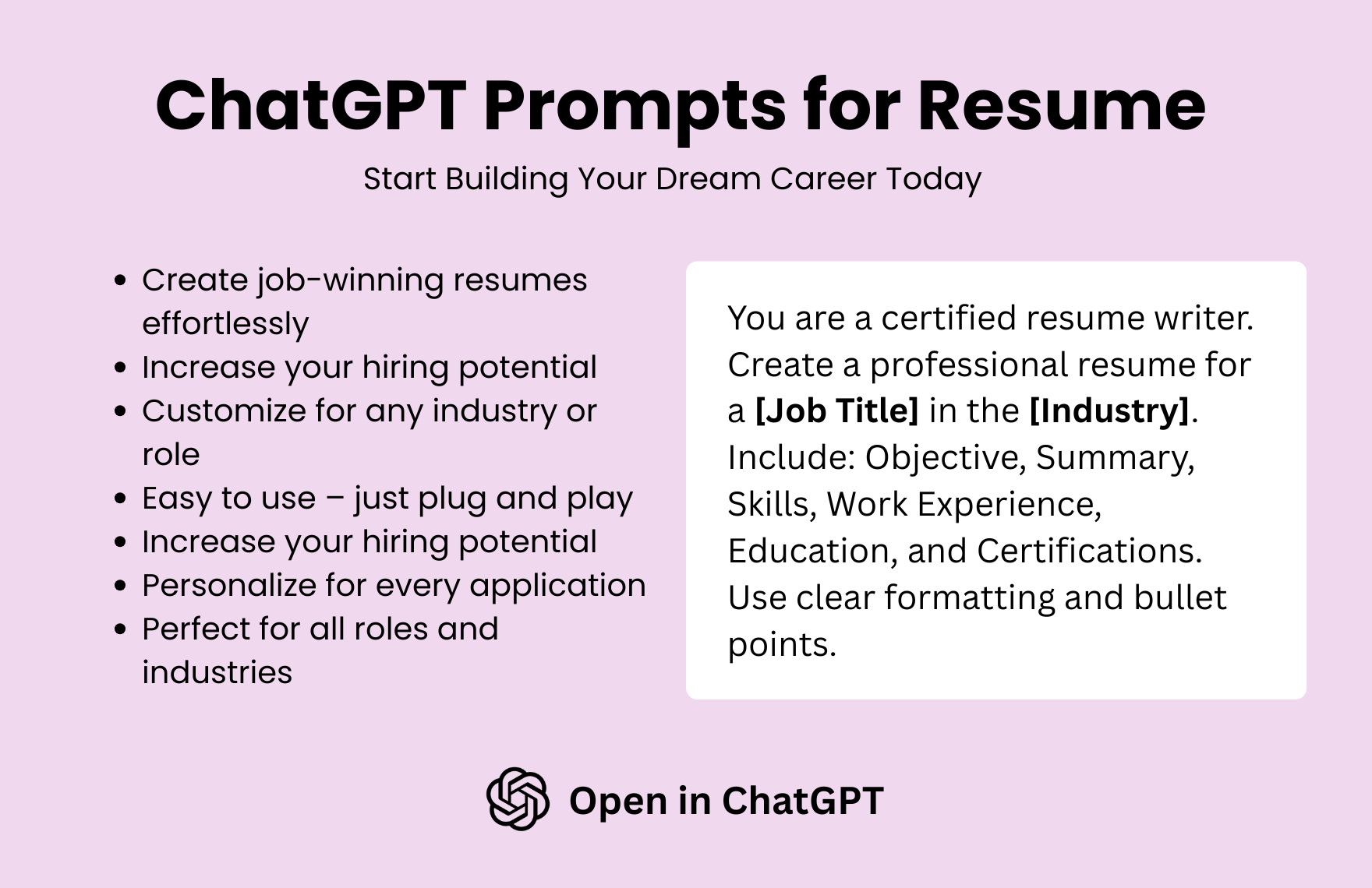 Free ChatGPT Prompts for Resume Template in Excel, Google Sheets to Download