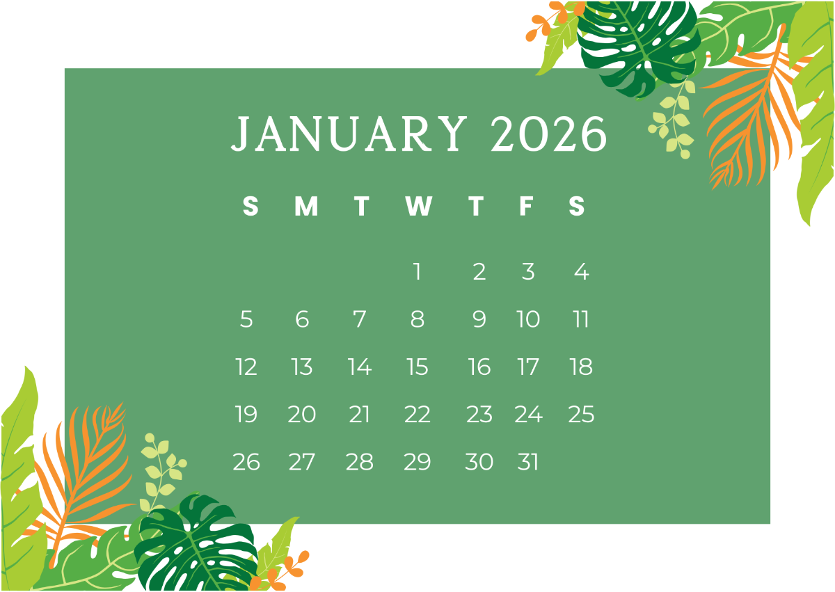 Tropical July 2026 Calendar Template to Download