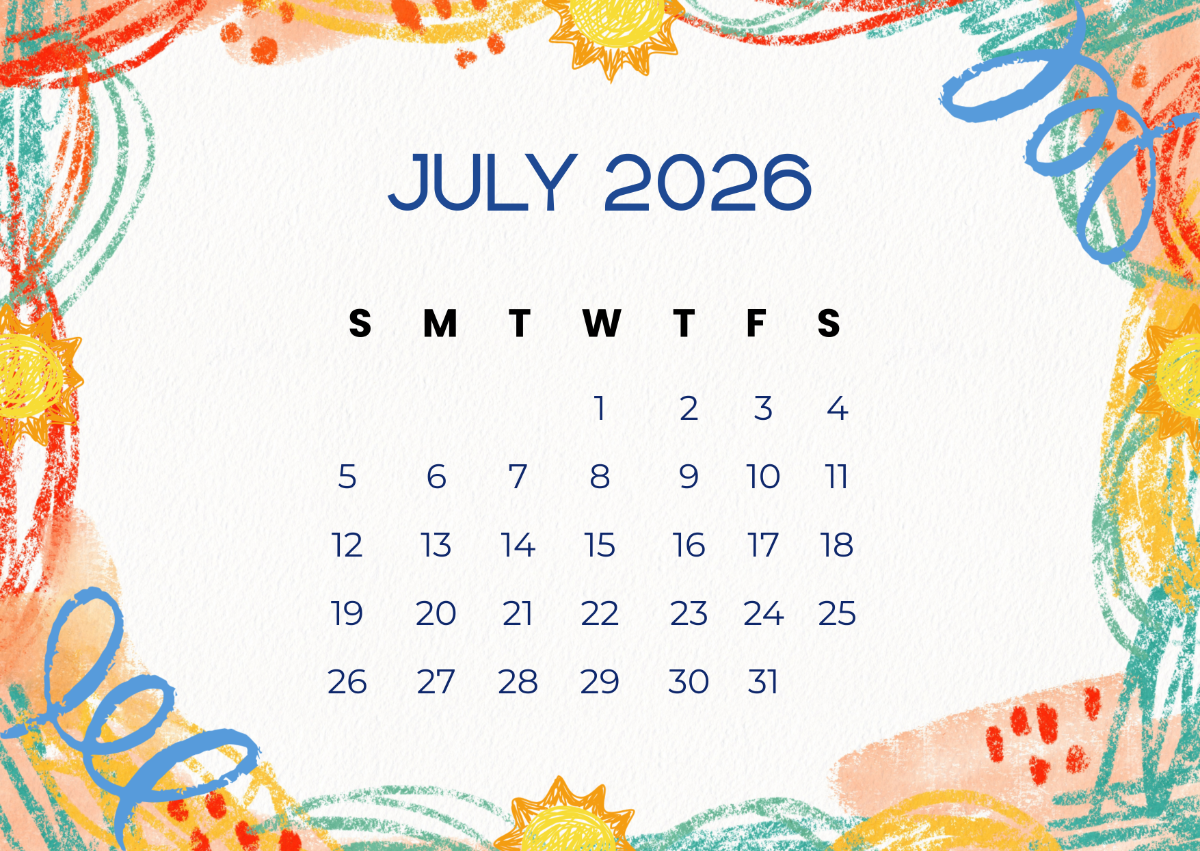 Colorful Doodle July 2026 Calendar Template to Download