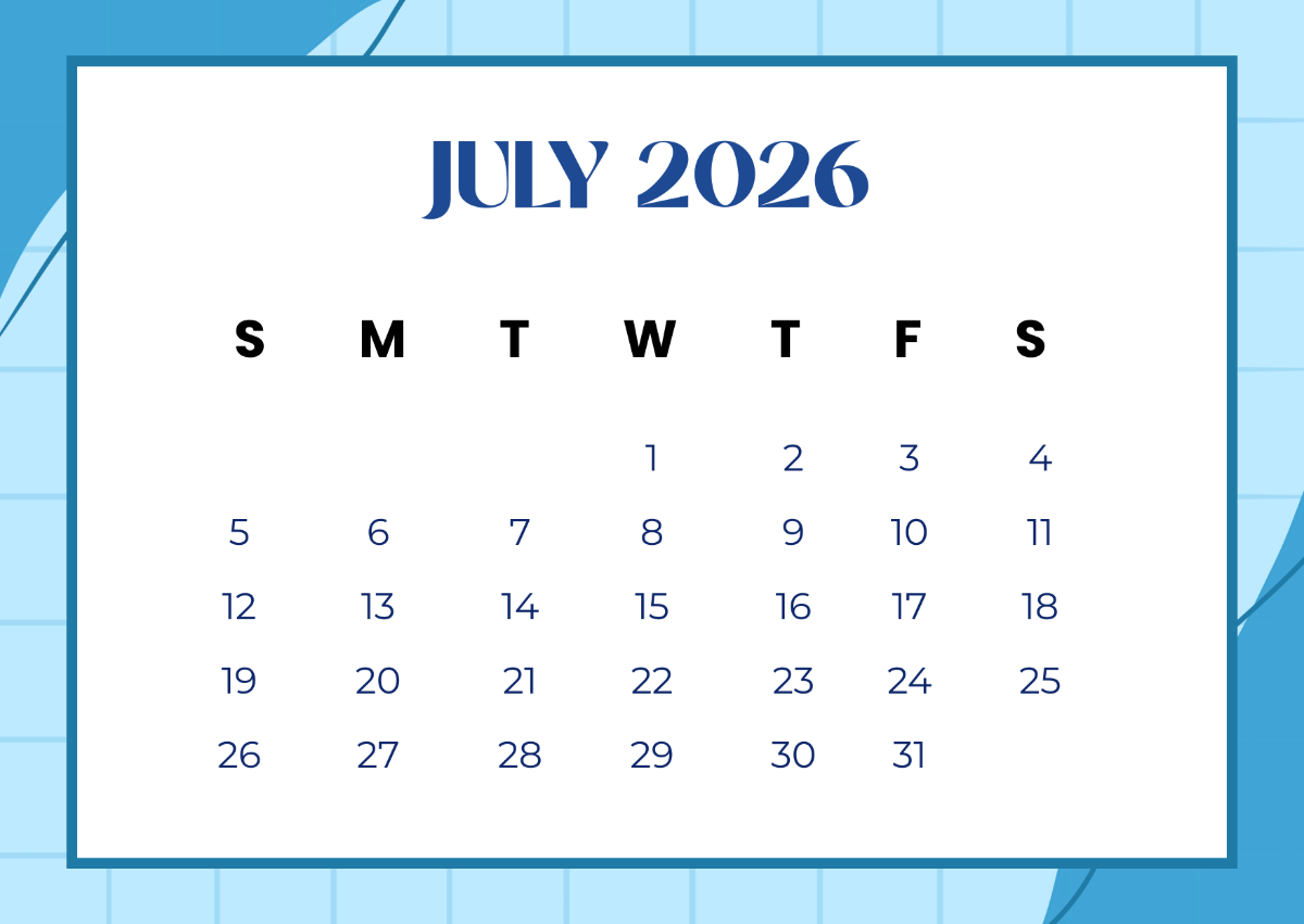Printable July 2026 Calendar Template to Download