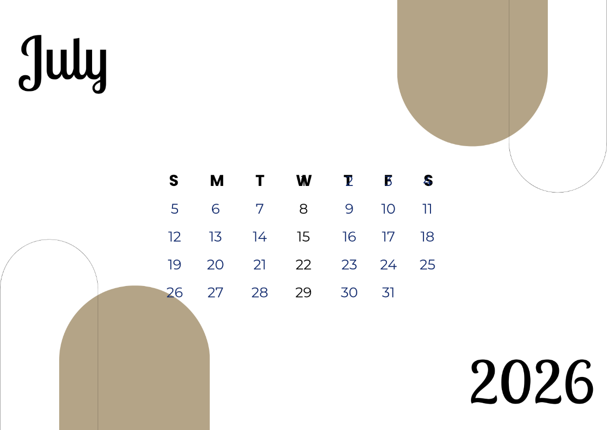 Aesthetic July 2026 Calendar Template to Download