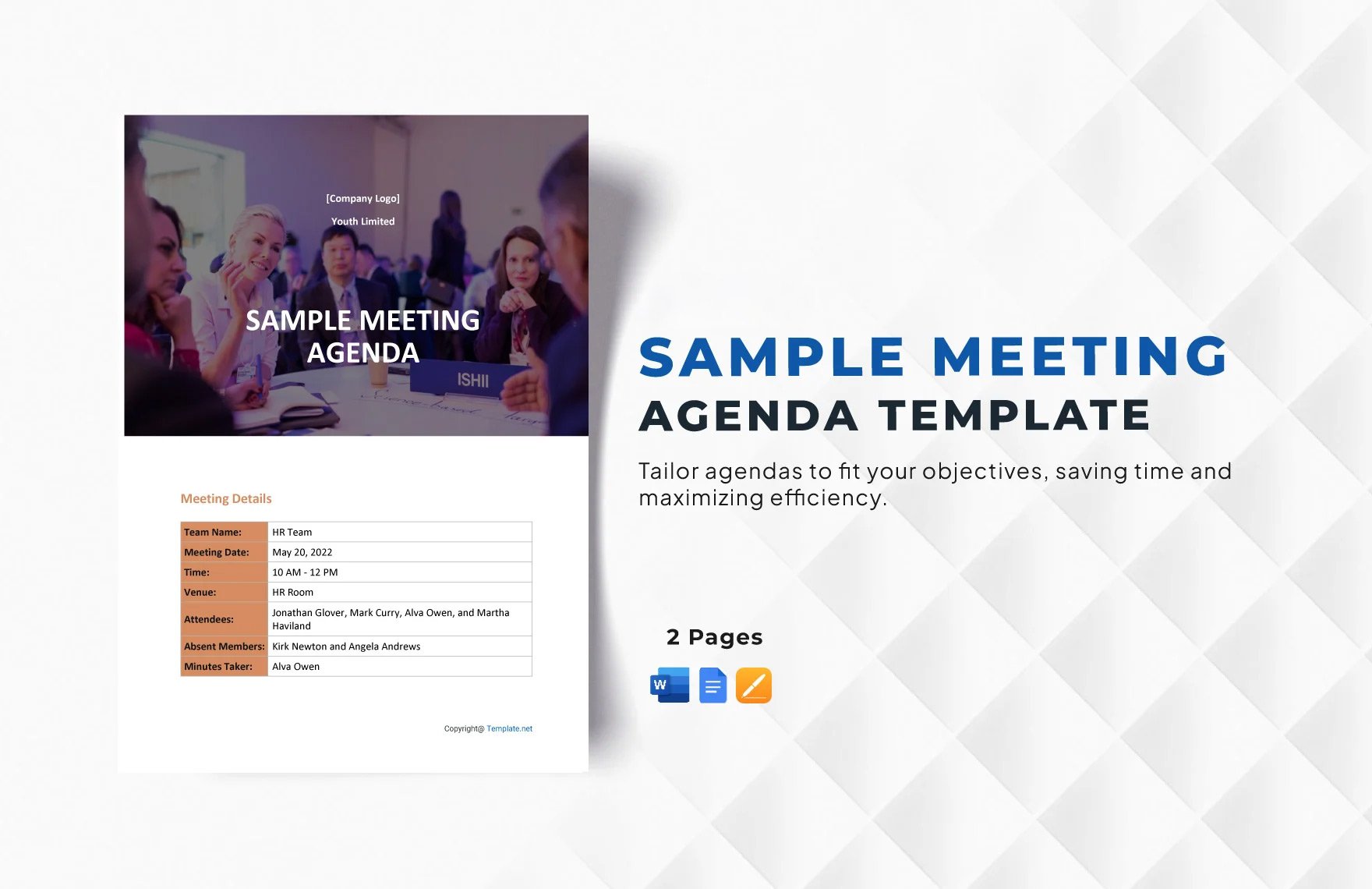 Sample Meeting Agenda Template in Word, Google Docs, Apple Pages