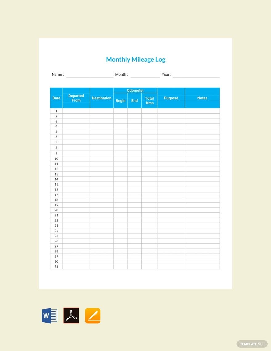 Mileage Log for Employee Template