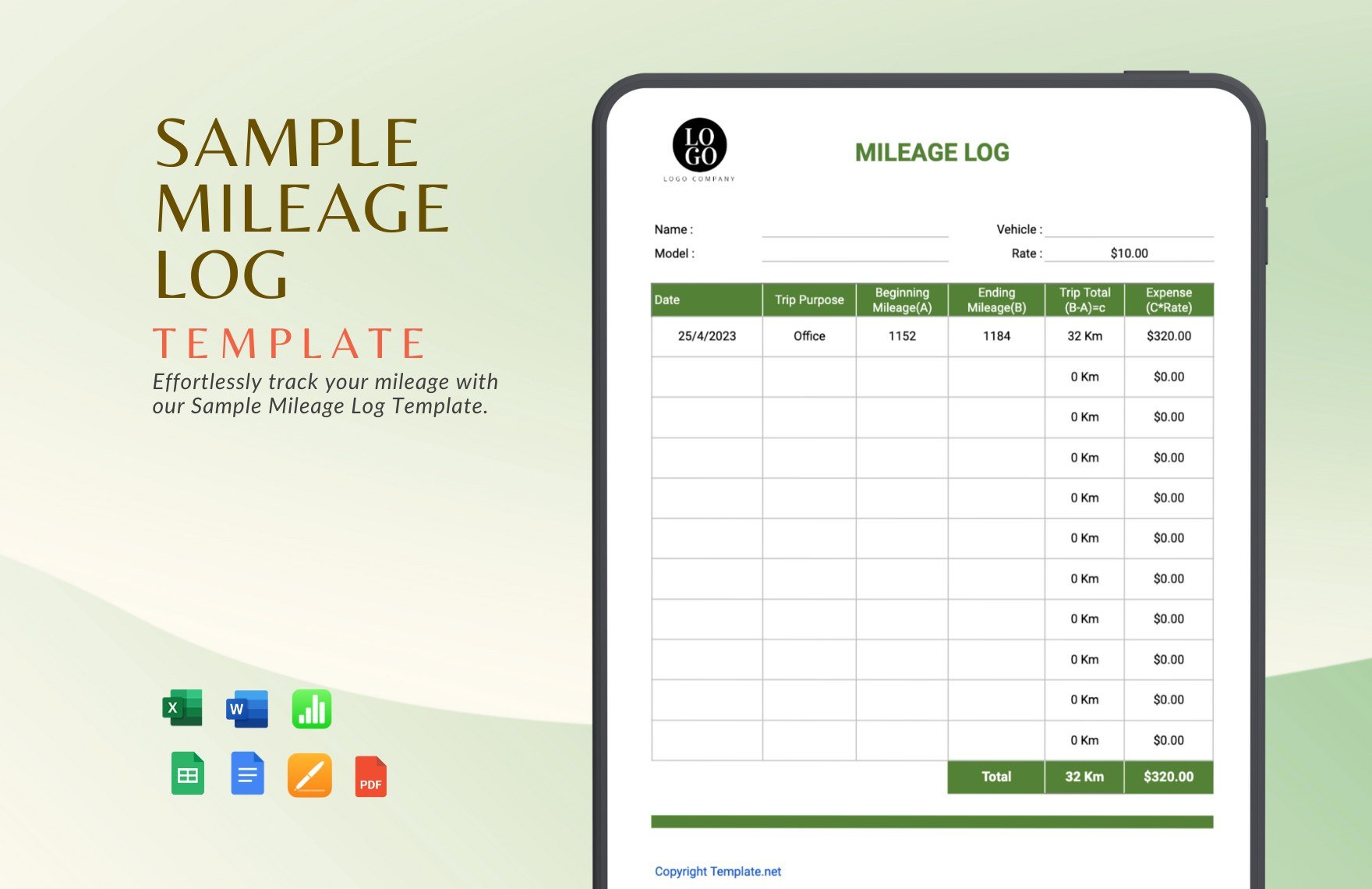 Free Sample Mileage Log Template in Word, Google Docs, Excel, PDF, Google Sheets, Apple Pages, Apple Numbers