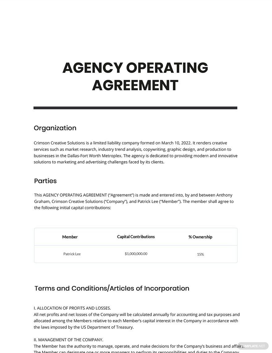 Free Sample Agency Agreement Template
