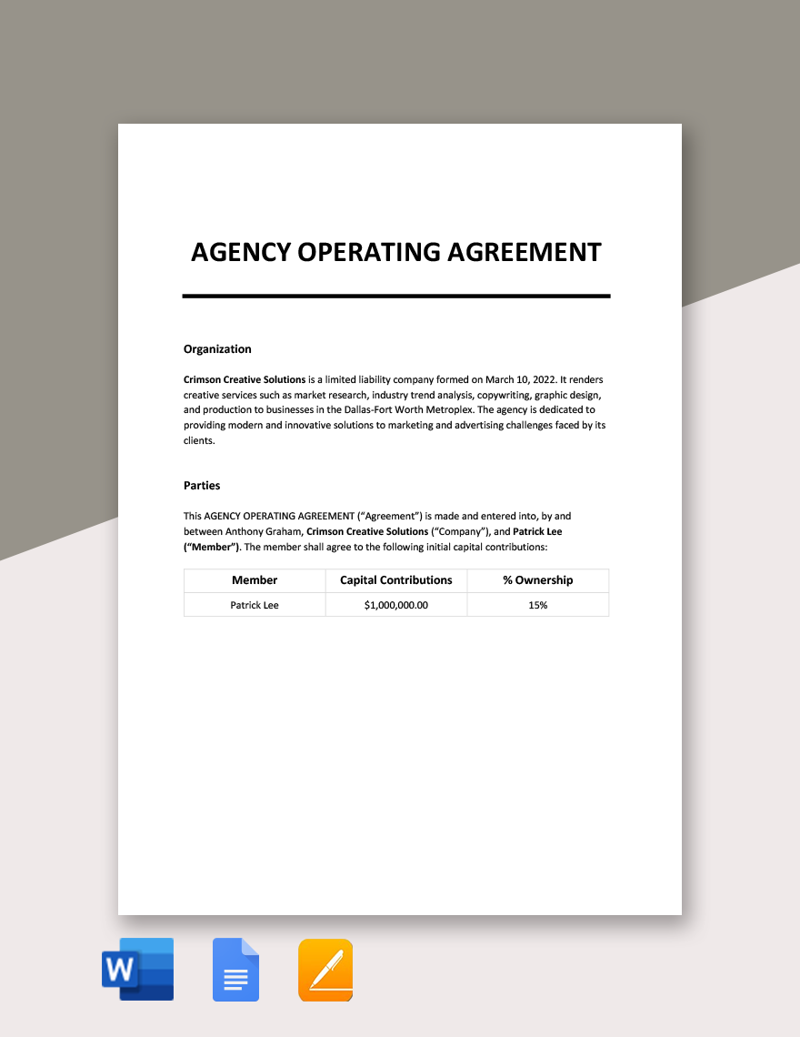Sample Agency Agreement Template