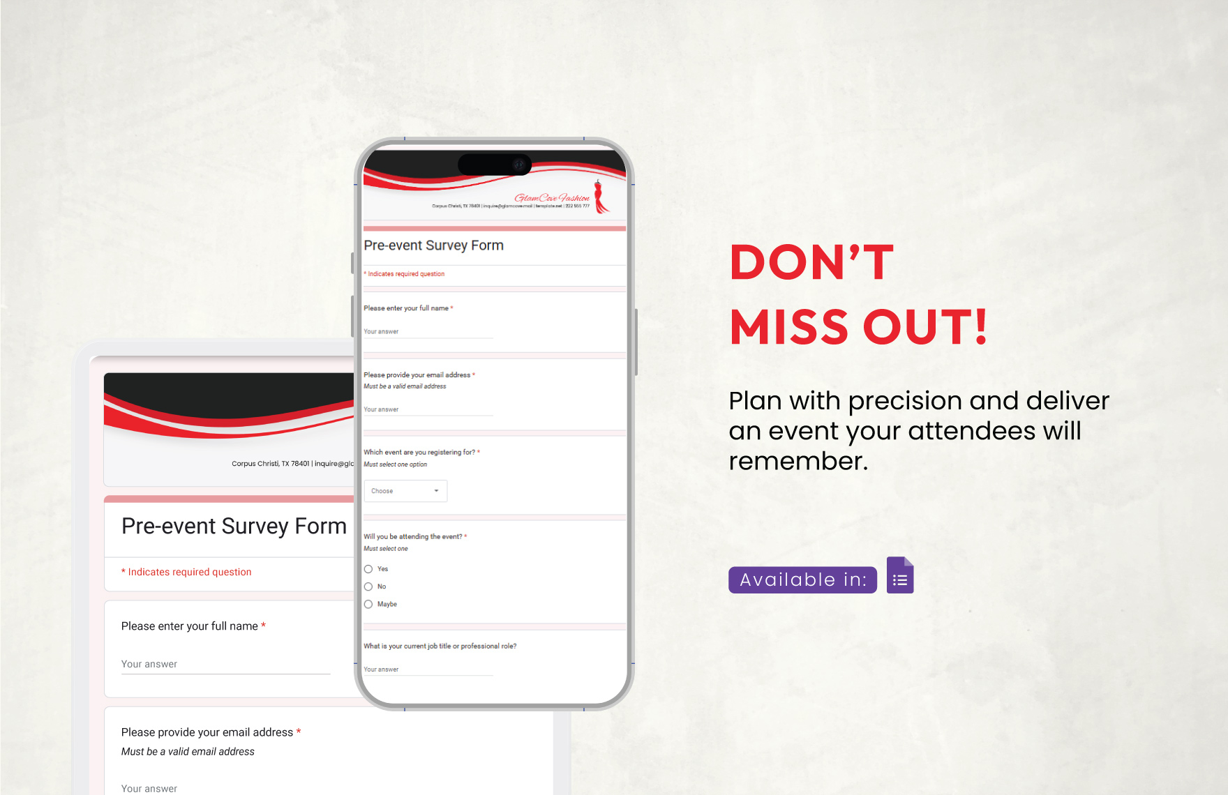 Pre-Event Survey Form Template