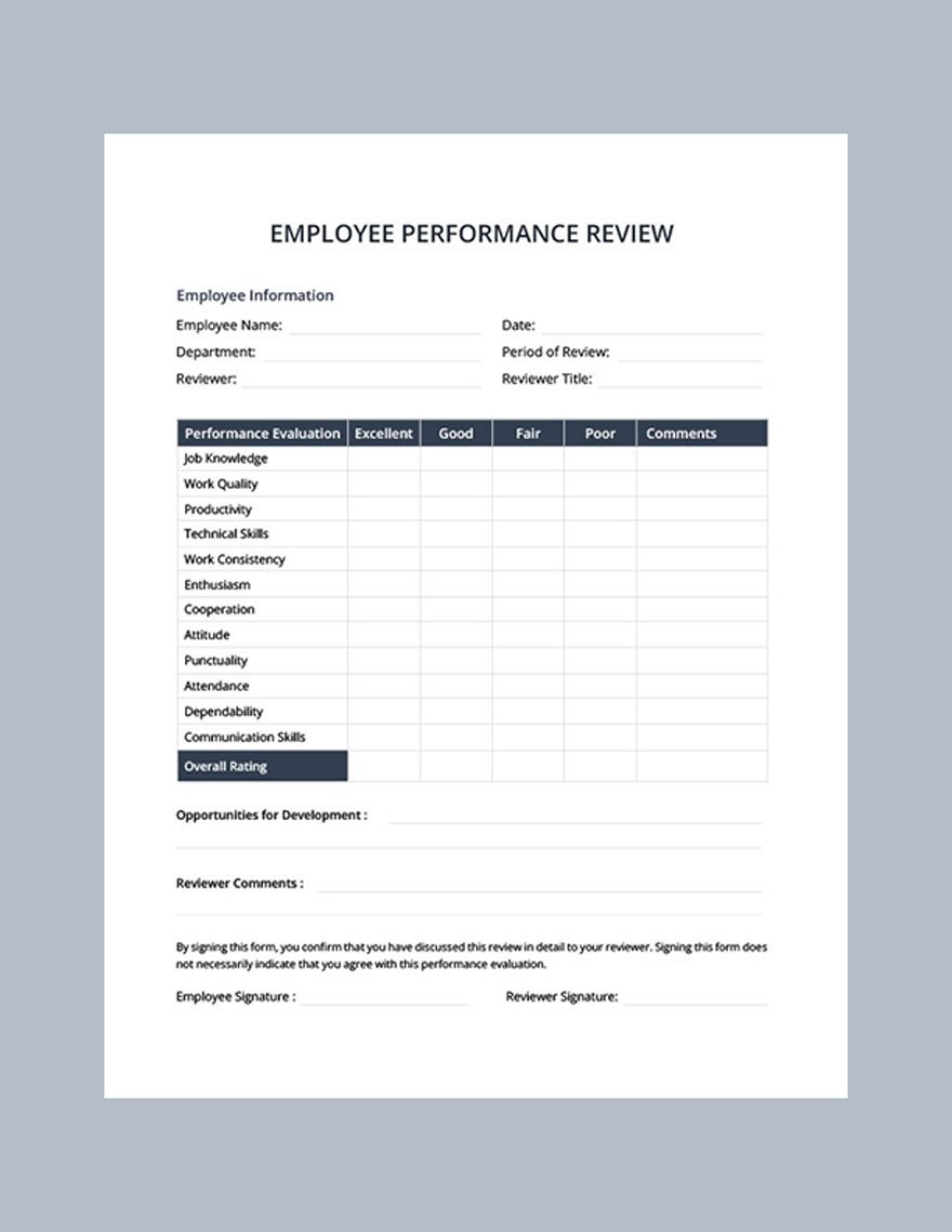 Performance Evaluation Template Google Docs Word Apple Pages Pdf Template Net