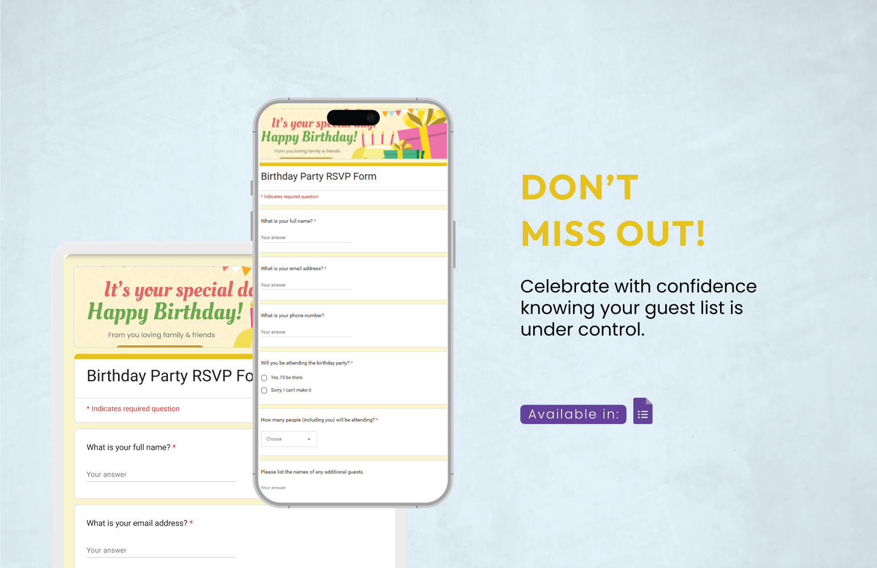 Birthday Party RSVP Form Template