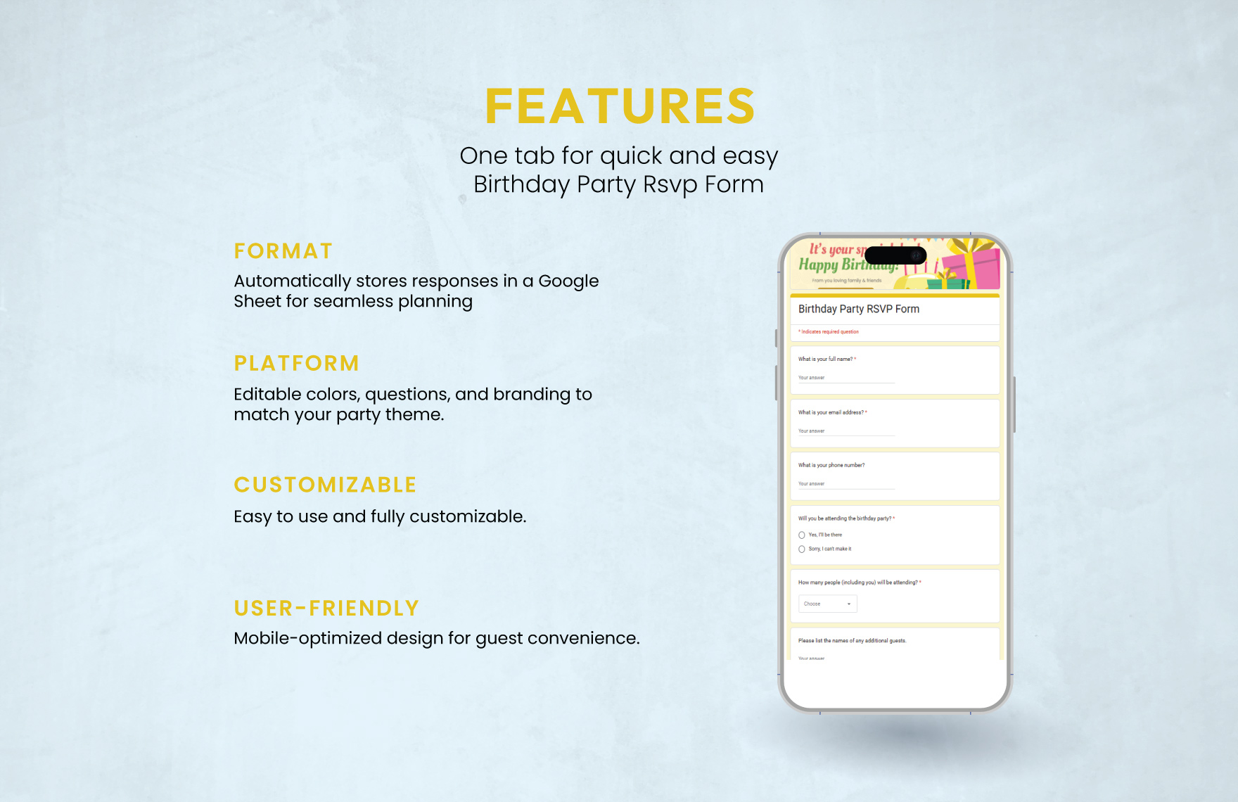 Birthday Party RSVP Form Template