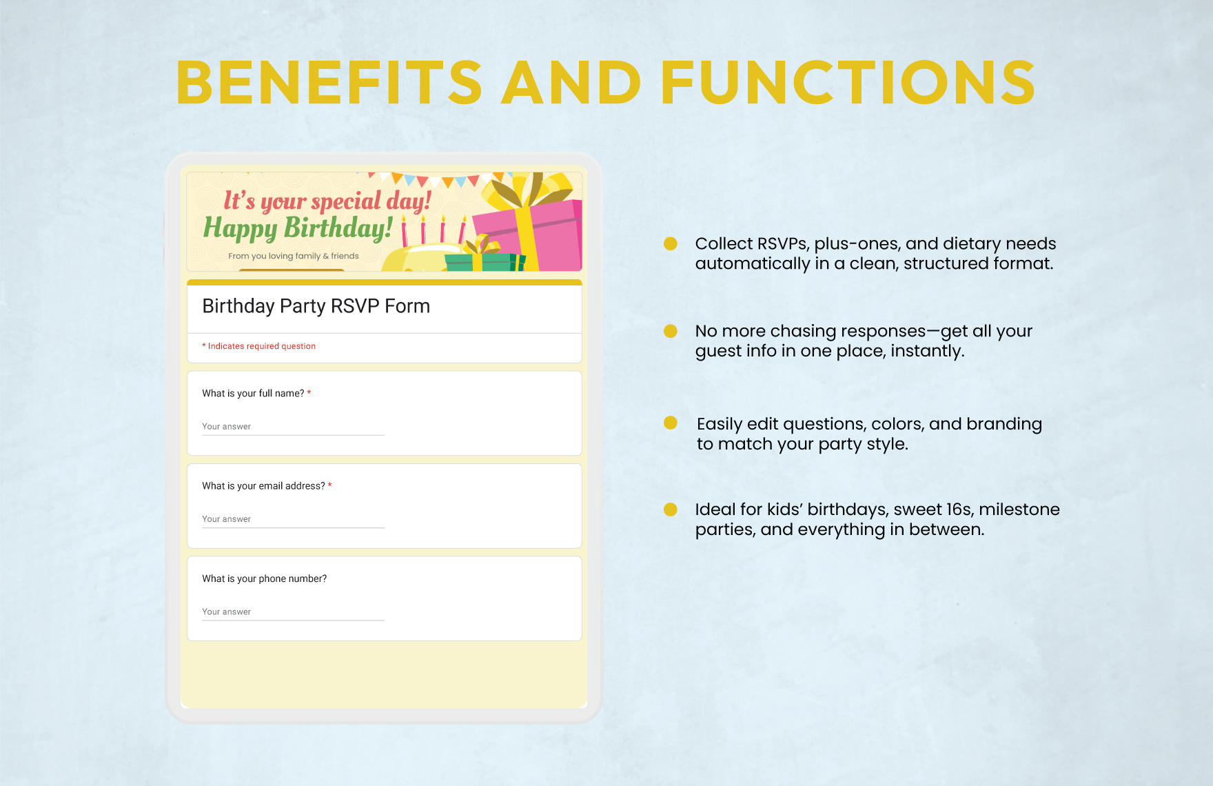 Birthday Party RSVP Form Template