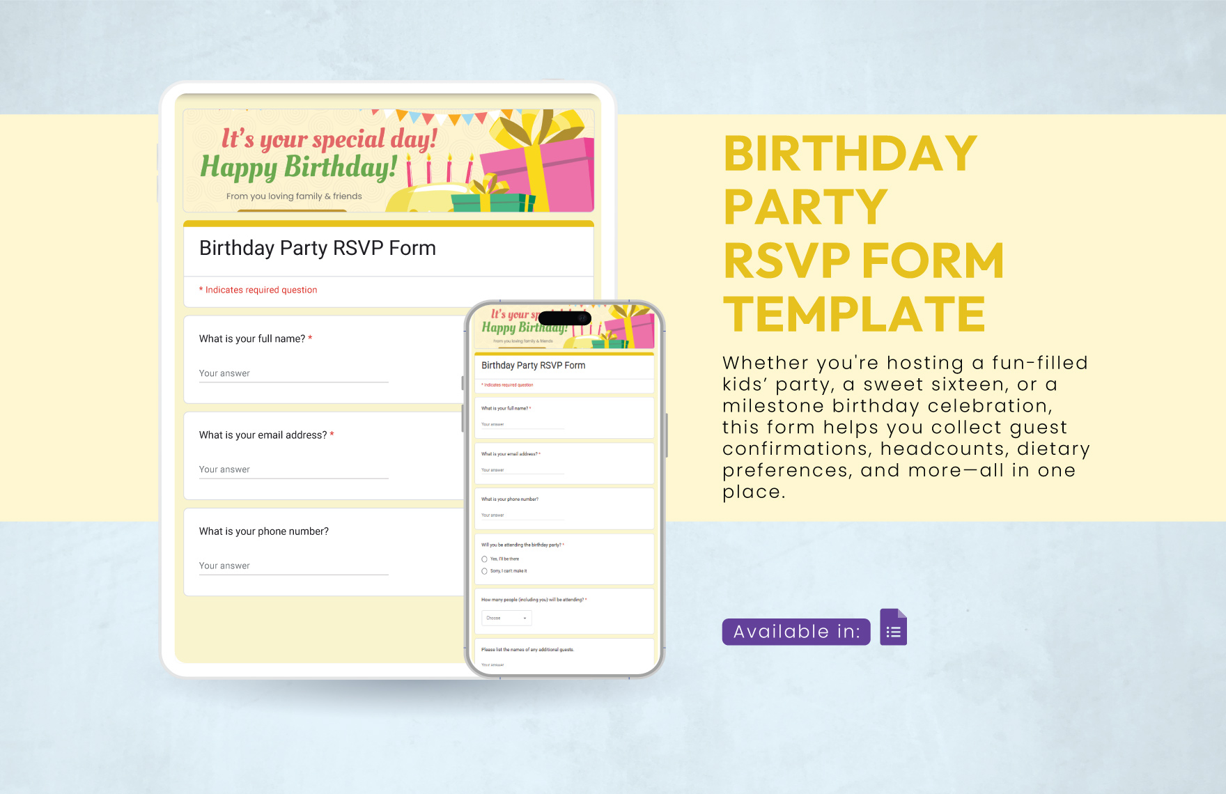 Birthday Party RSVP Form Template