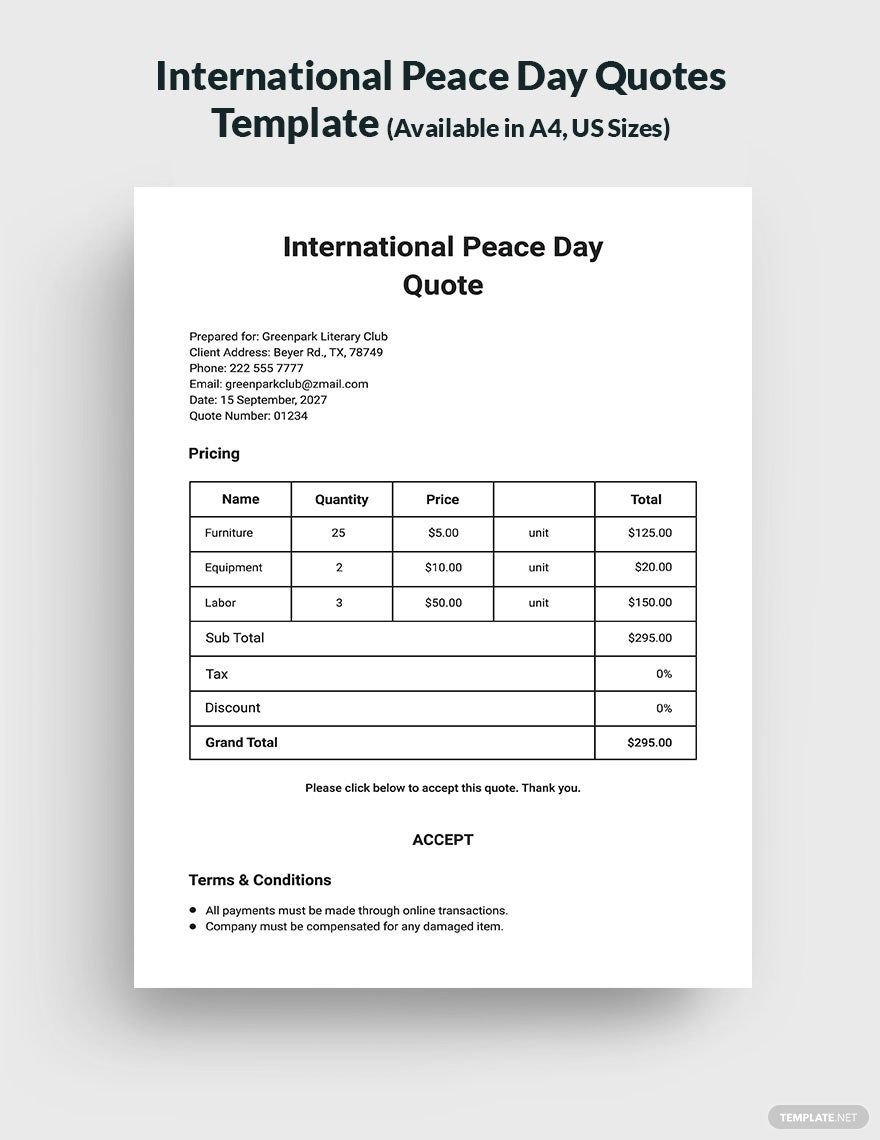 International Peace Day Quotation Template in Word, Google Docs, PDF, Illustrator, PSD, Apple Pages, Publisher
