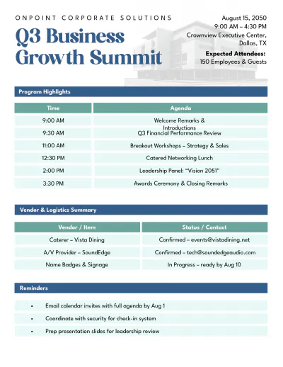 Free Corporate Event Planner Template to Edit Online