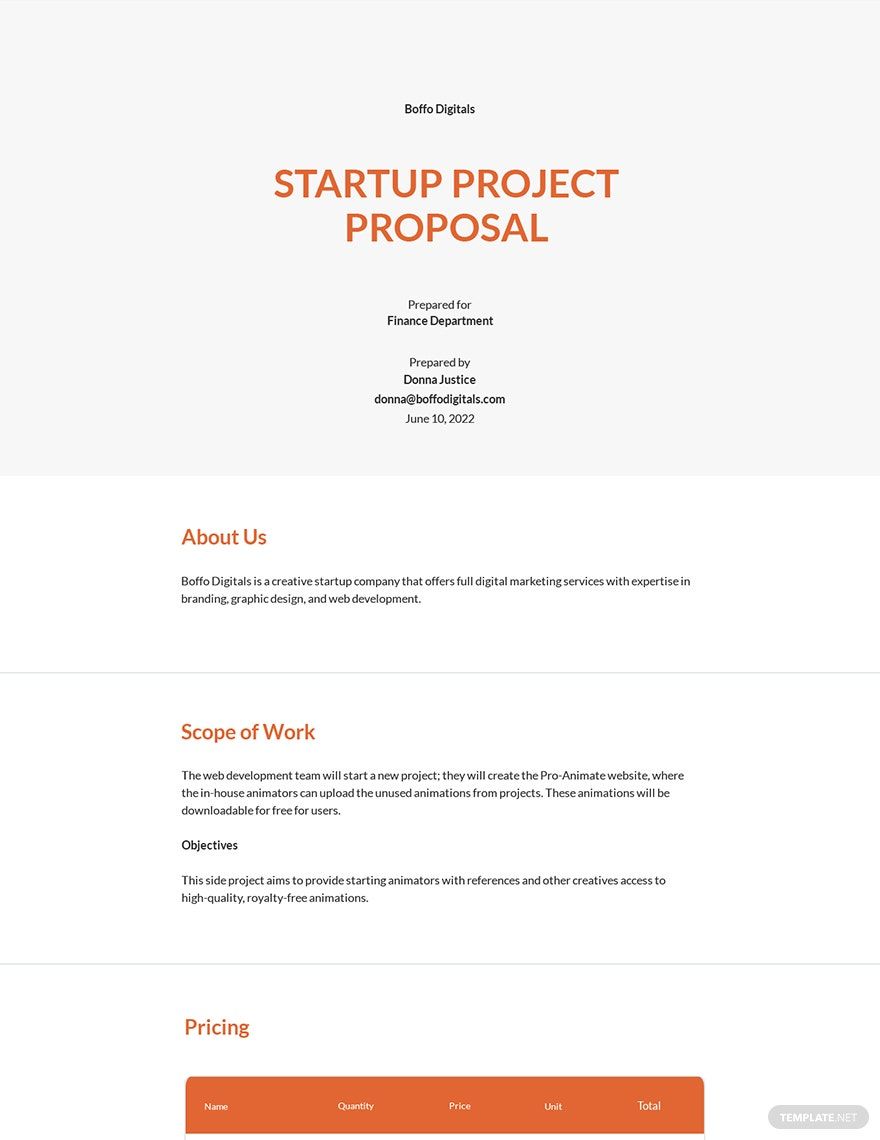 Startup Project Proposal Template