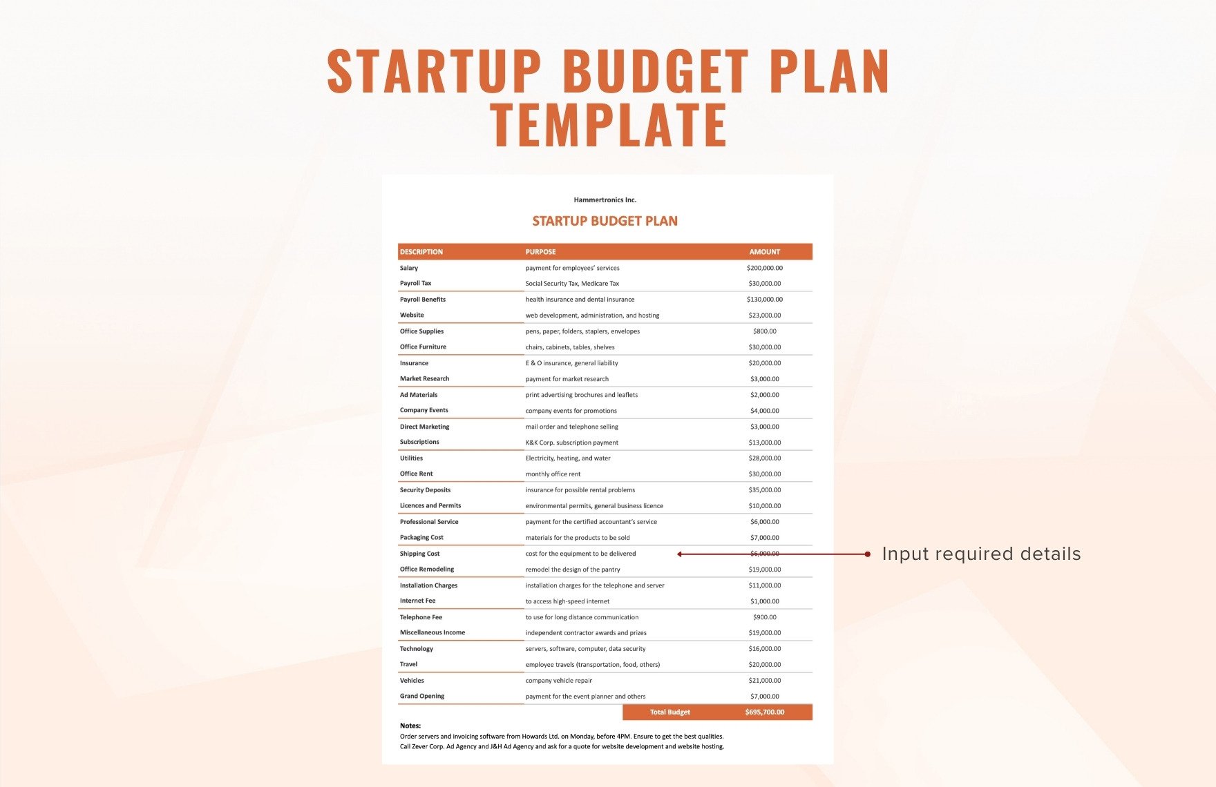 Startup Budget Plan Template