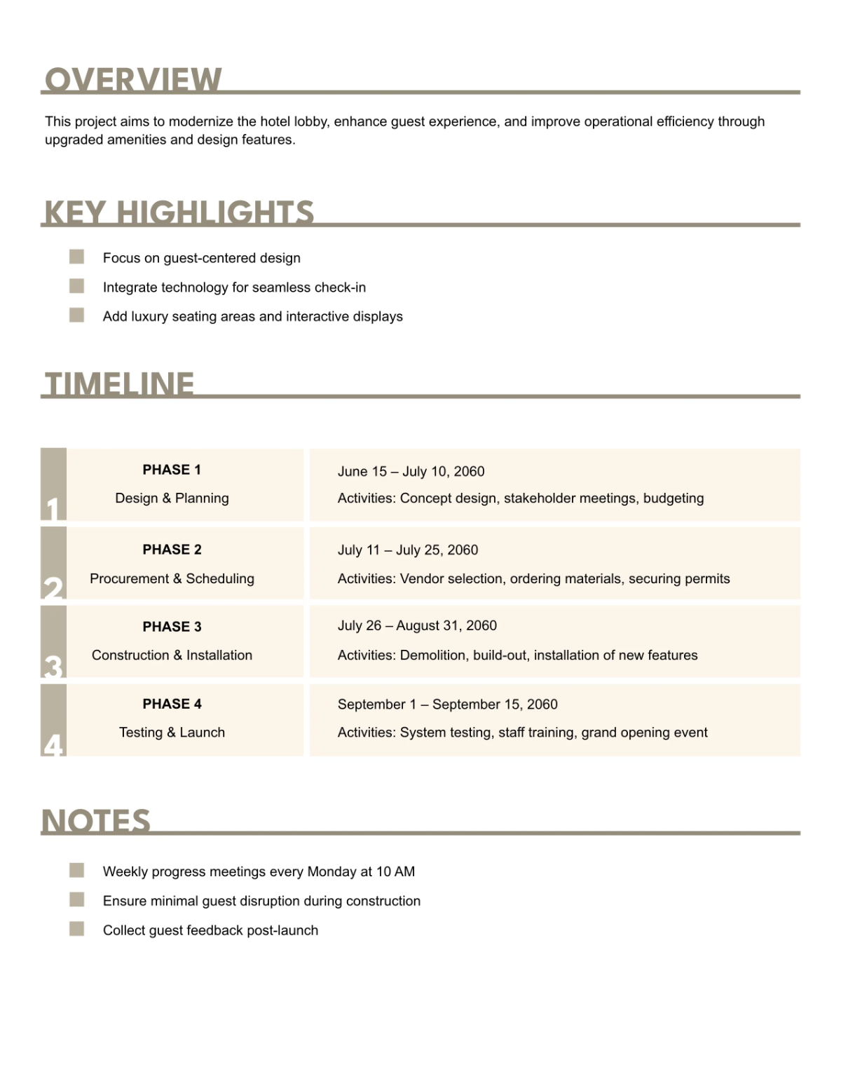 Free Professional Hotel Project Planner Template to Edit Online