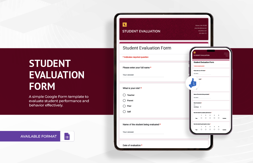 Student Evaluation Form Template