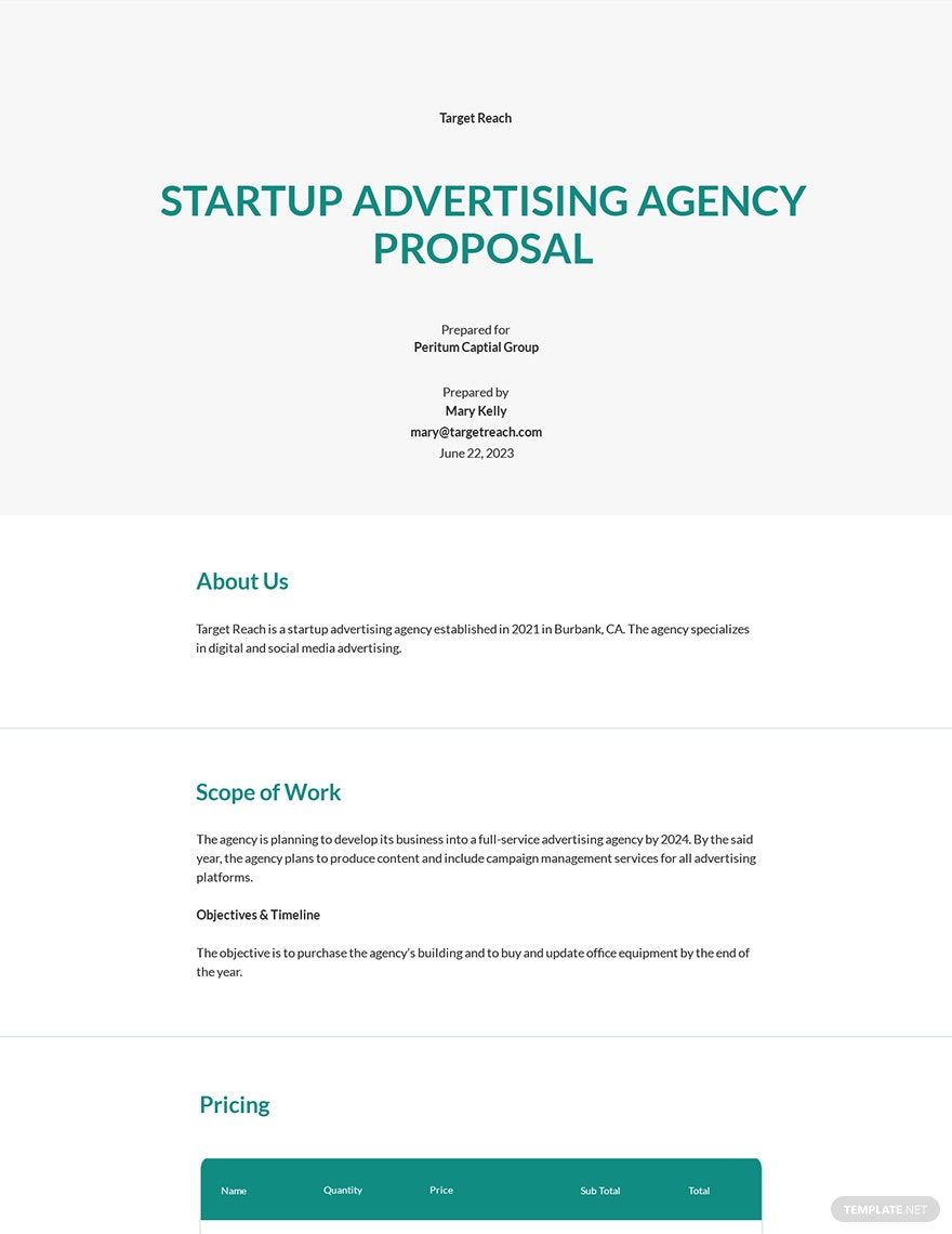 Free Startup Advertising Agency Proposal Template