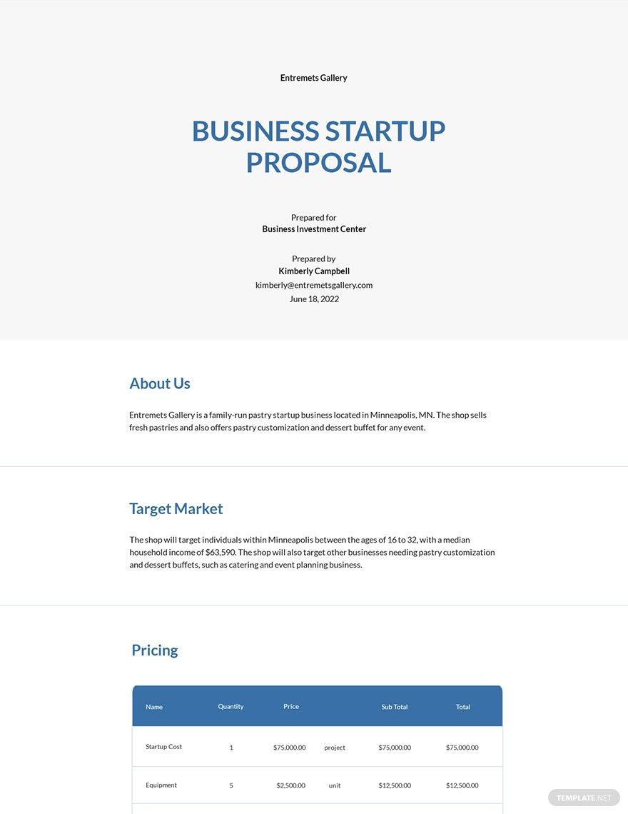 New Business Startup Proposal Template