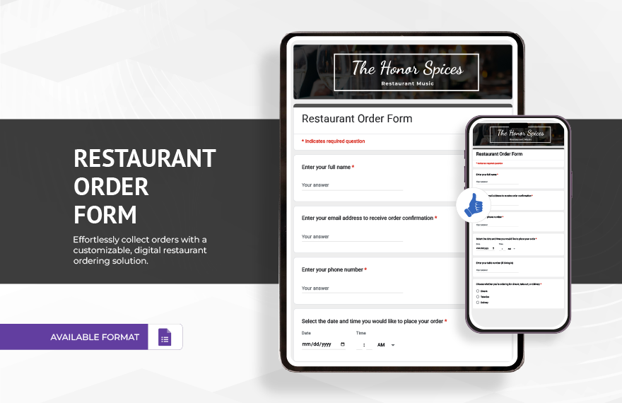 Restaurant Order Form Template