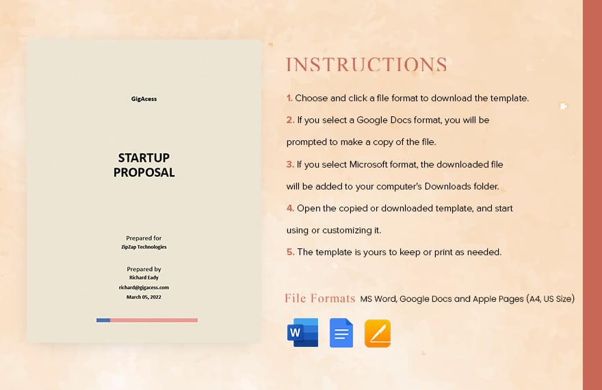 One Page Startup Proposal Template