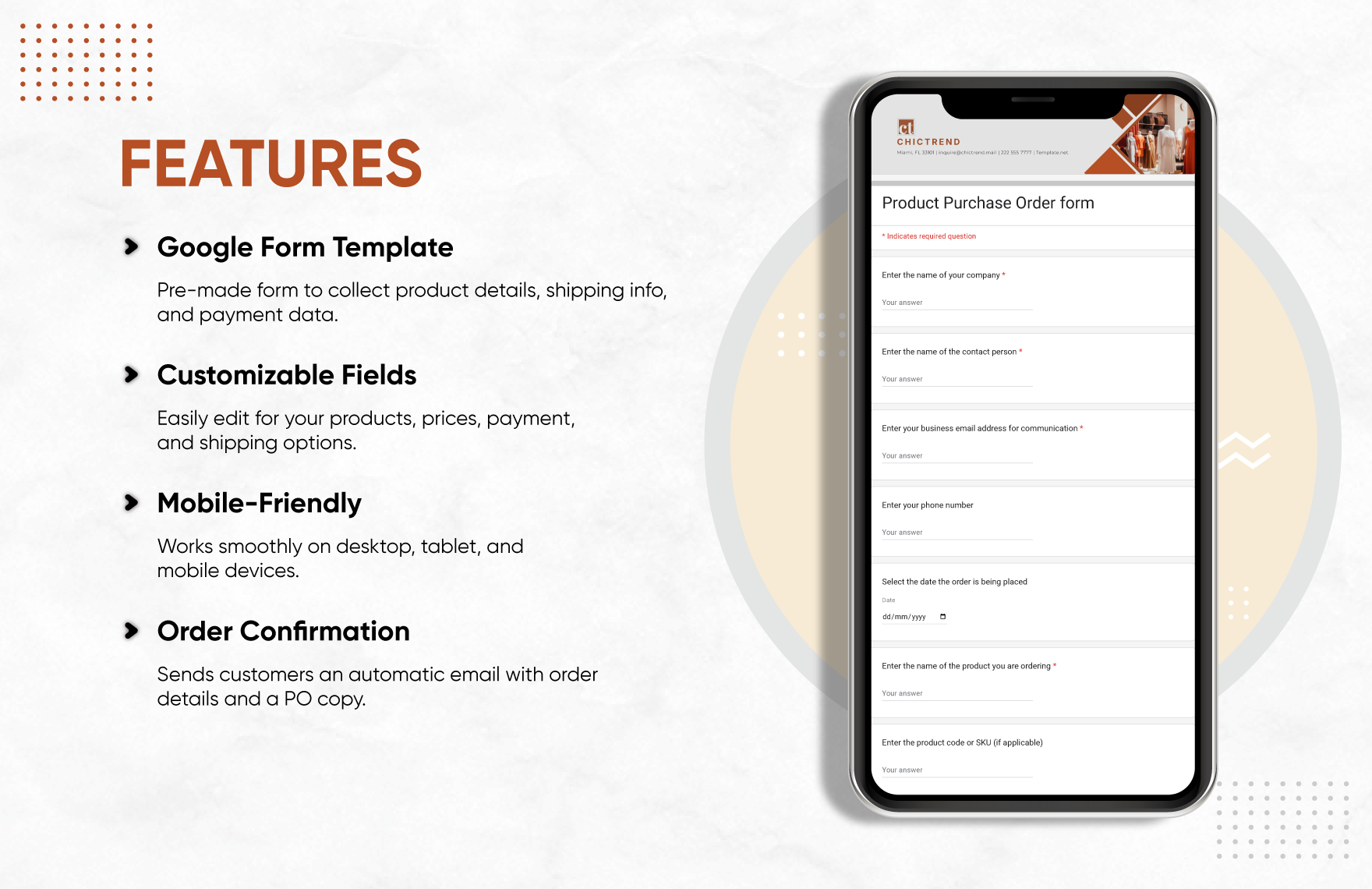 Product Purchase Order Form Template