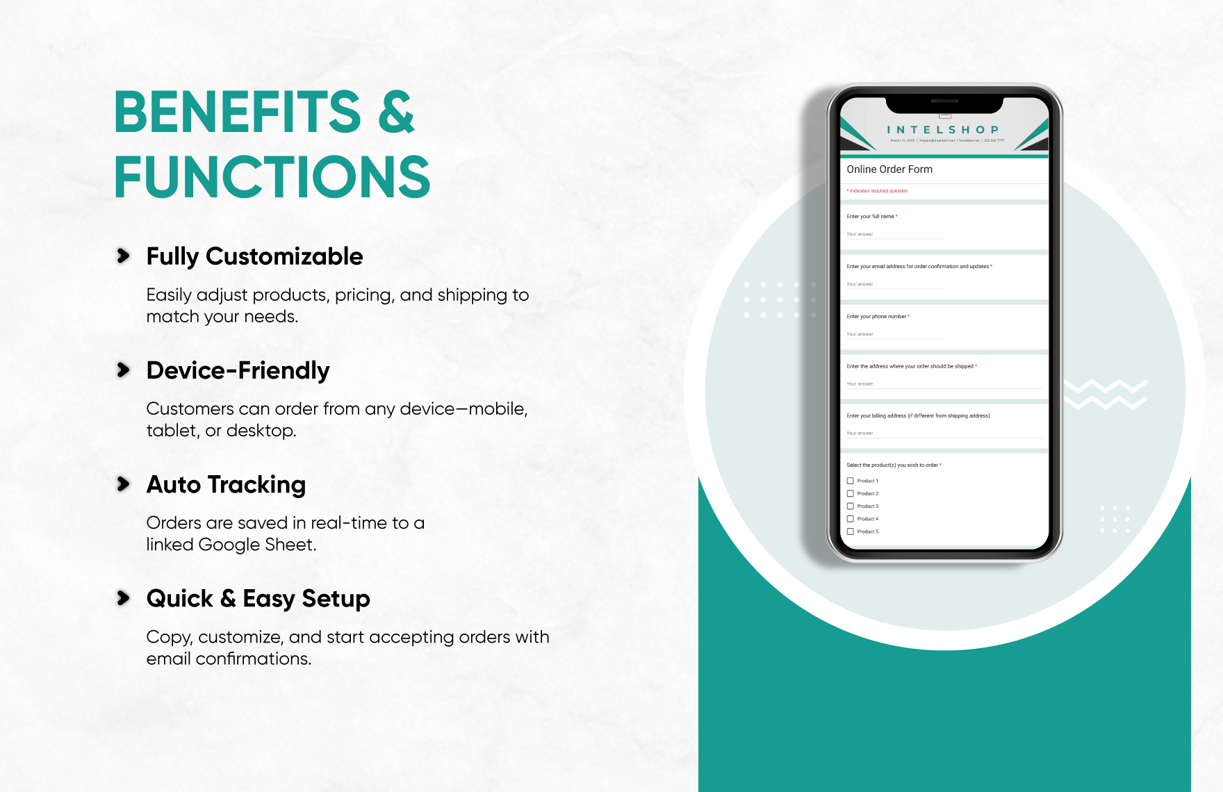 Online Order Form Template