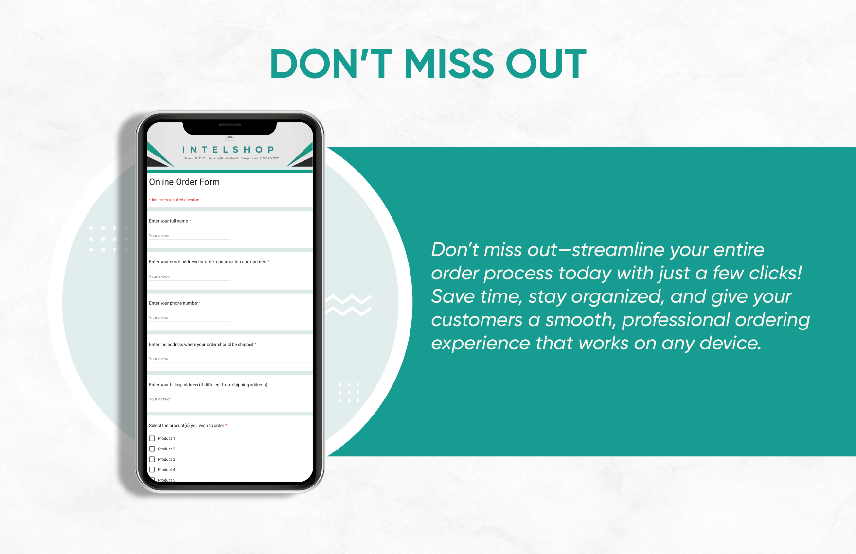 Online Order Form Template