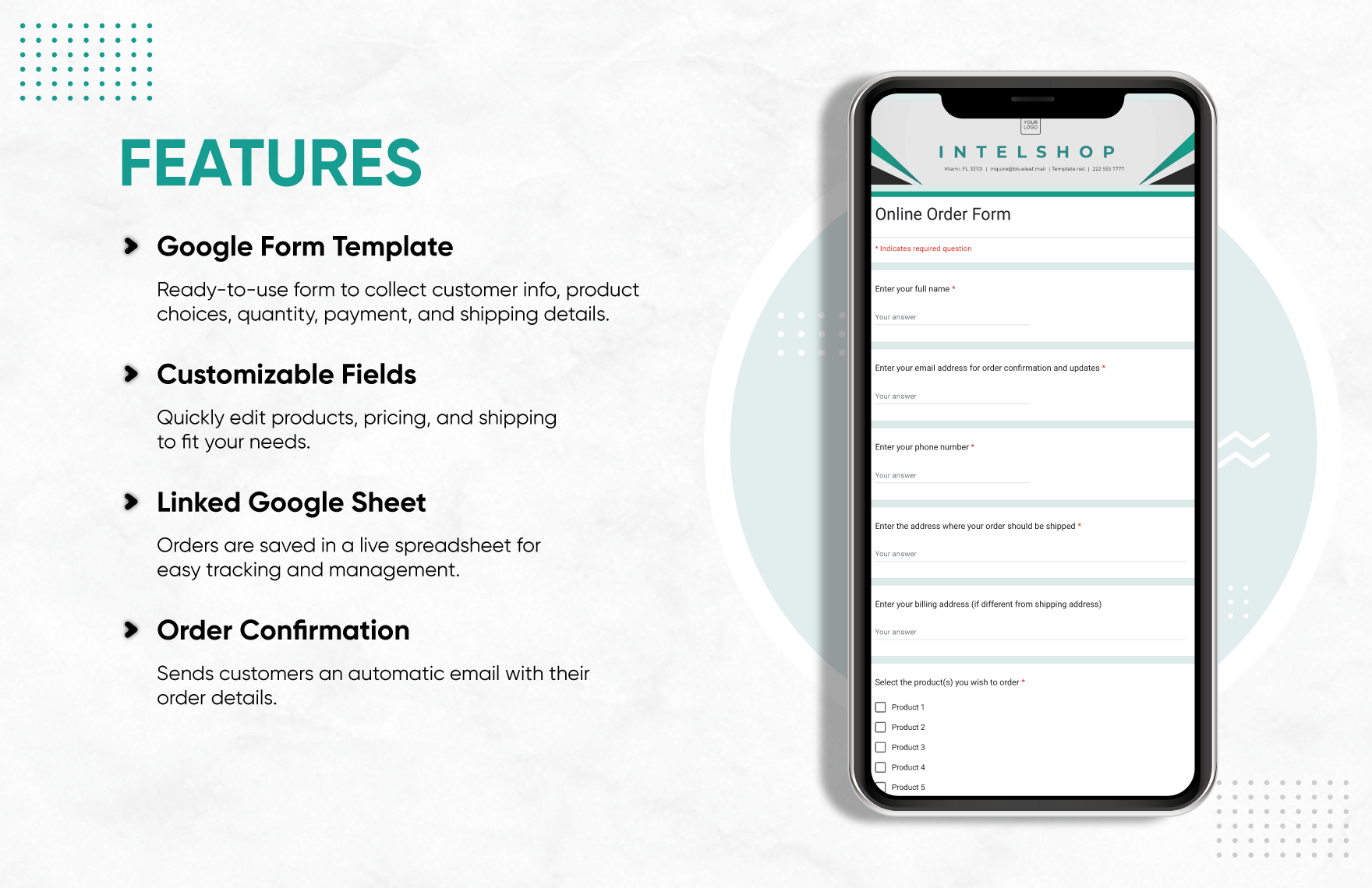 Online Order Form Template