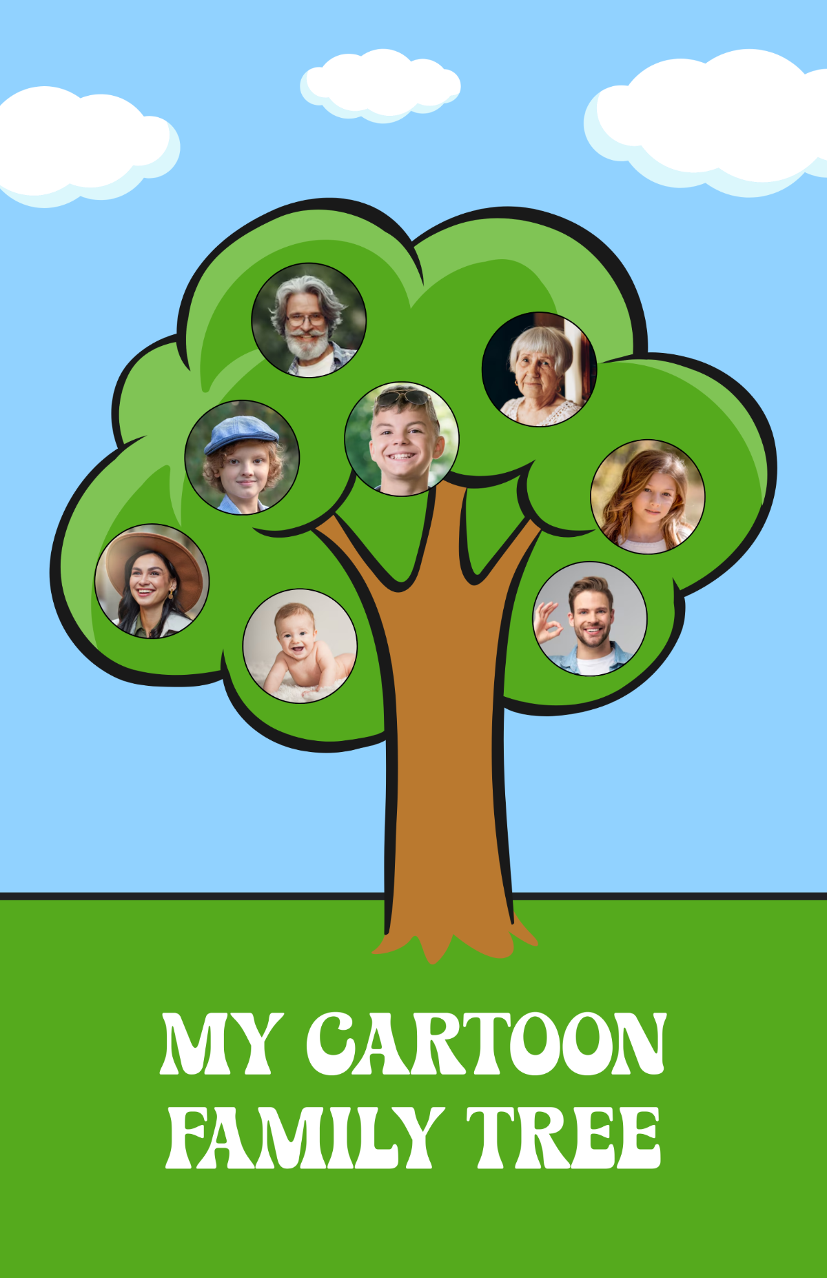 Free Cartoon Family Tree Poster for Children Template to Edit Online