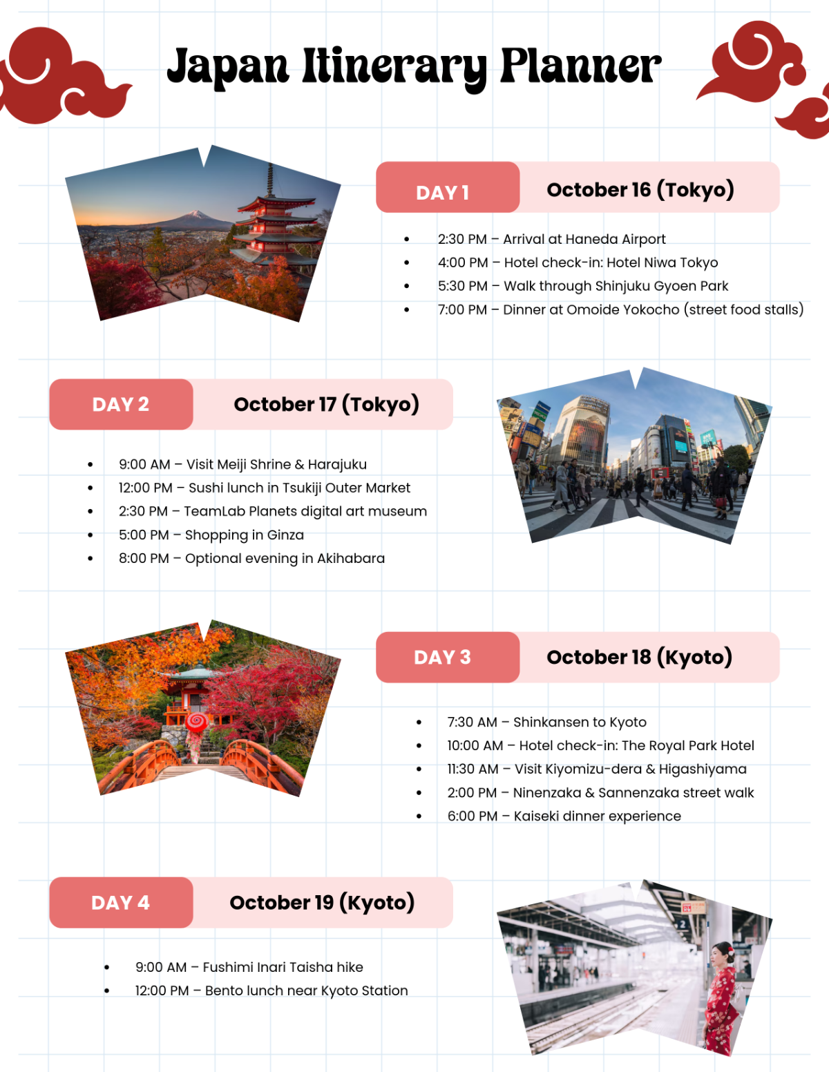 Free Japan Itinerary Planner Template to Edit Online