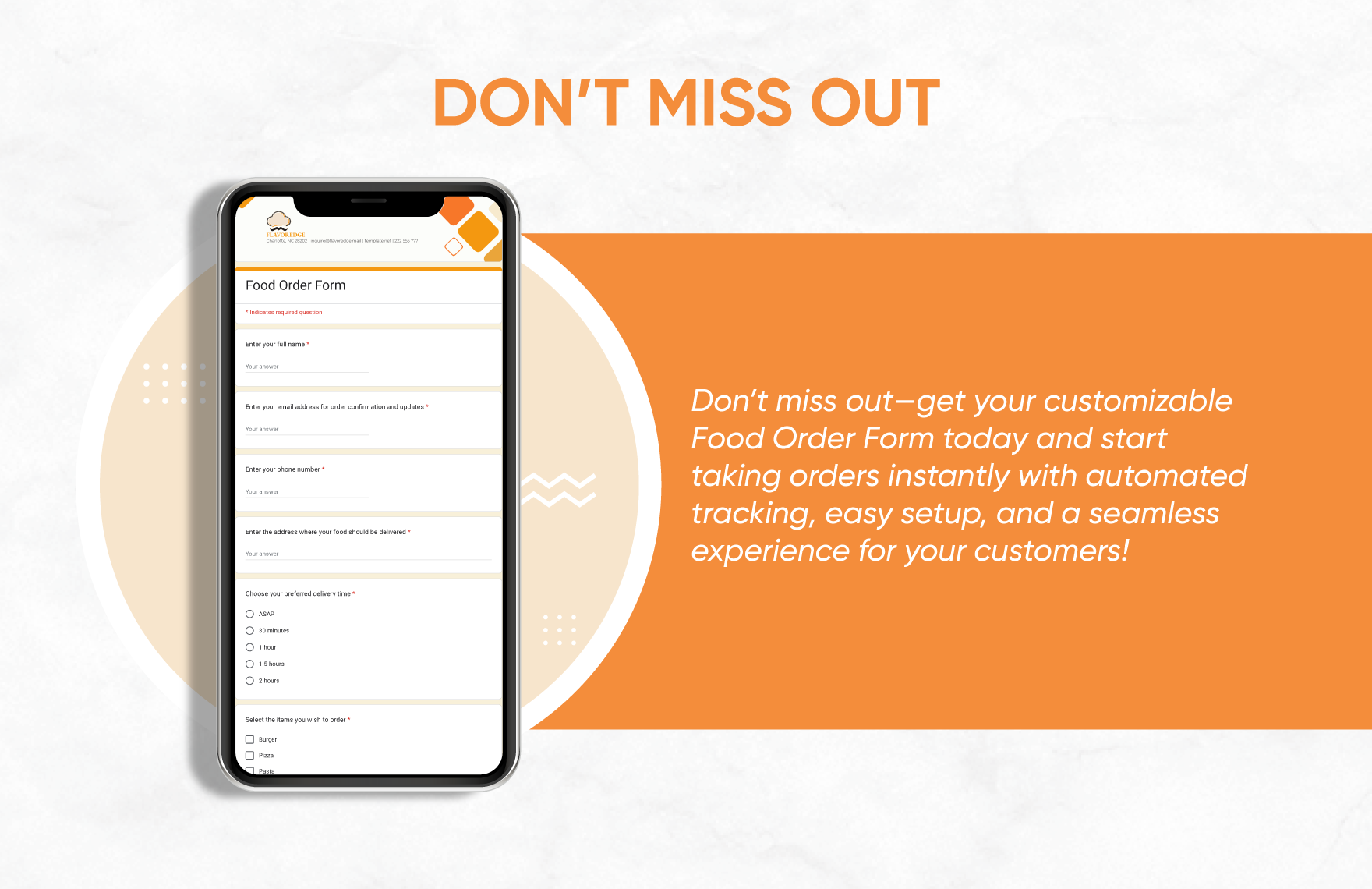 Food Order Form Template