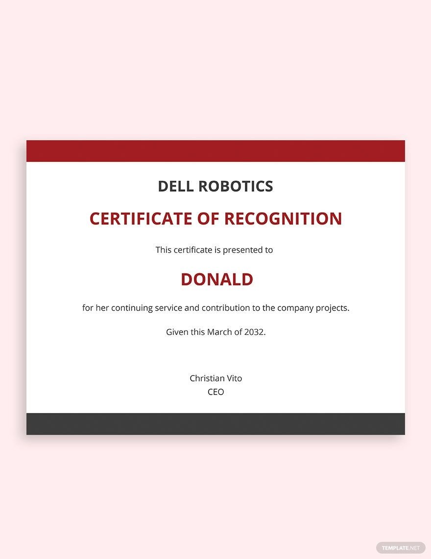 Service Recognition Certificate Template