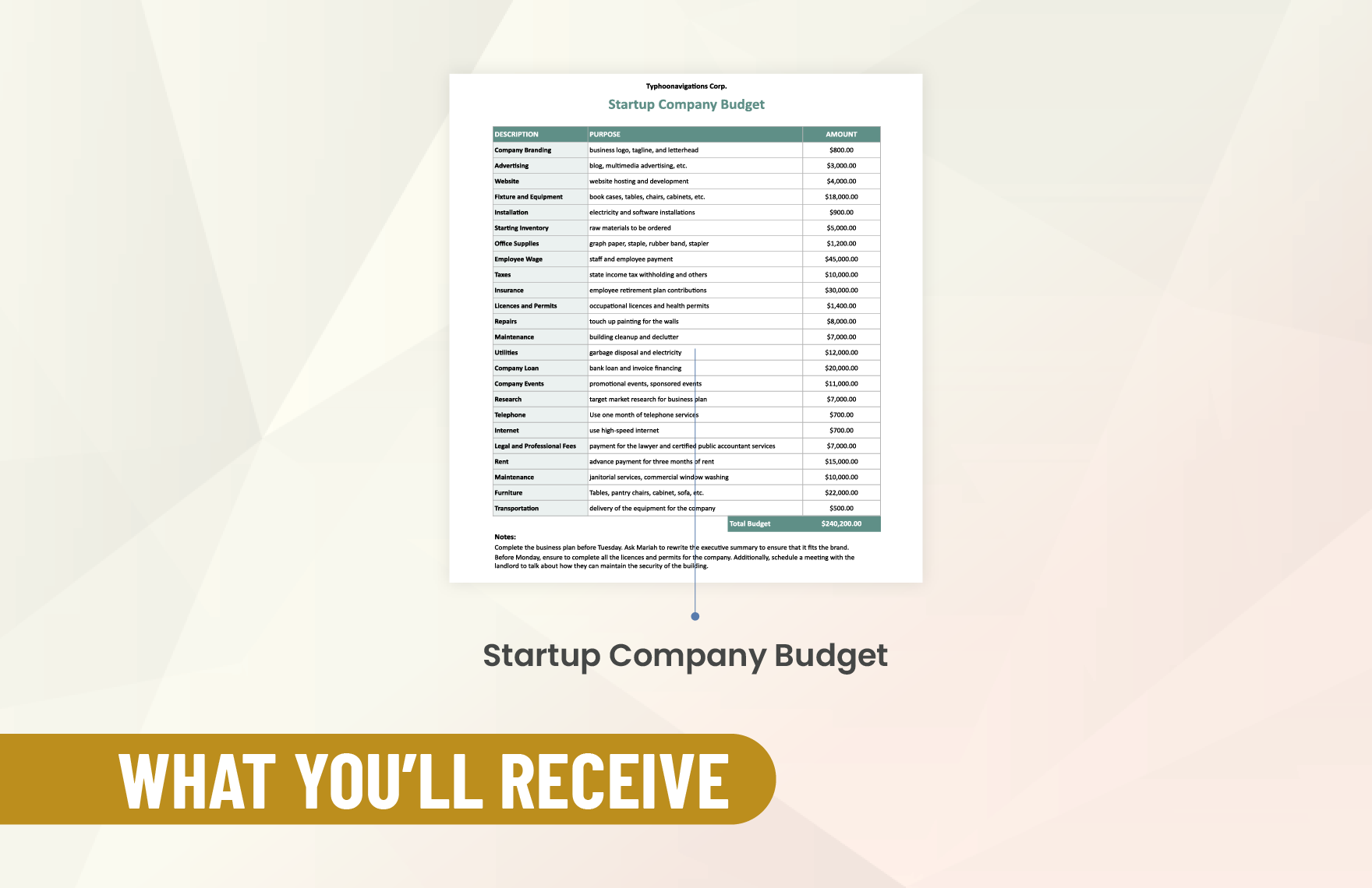 Startup Company Budget Template