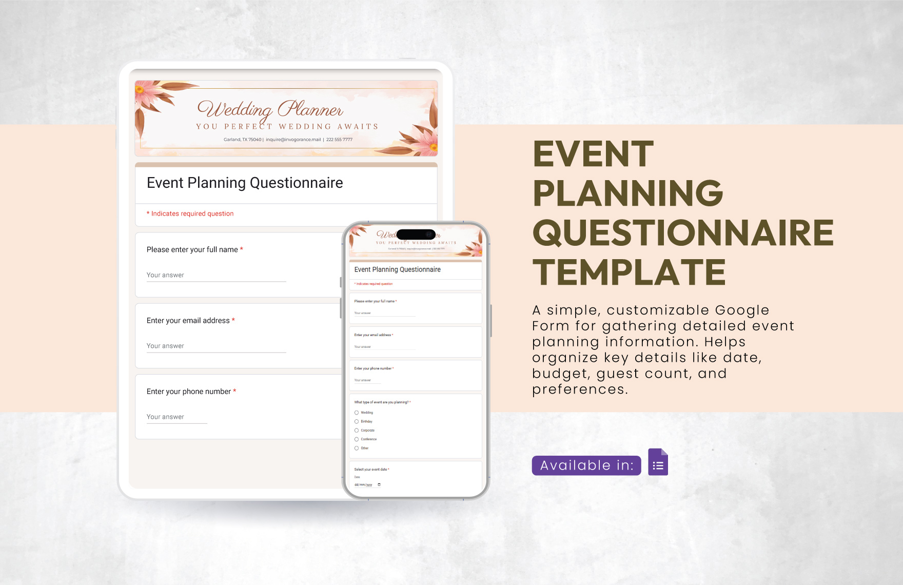 Event Planning Questionnaire Template to Download