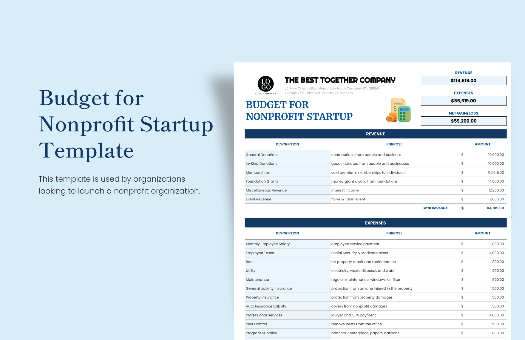 Free Budget for Nonprofit Startup Template Download in Word Google