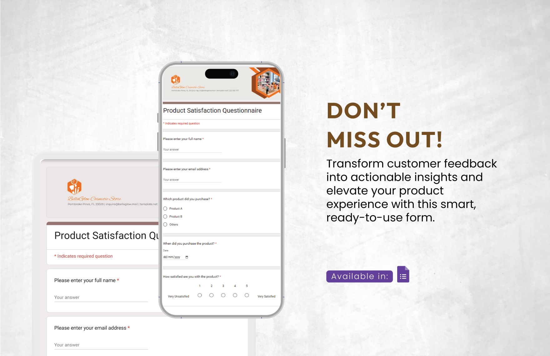 Product Satisfaction Questionnaire Template