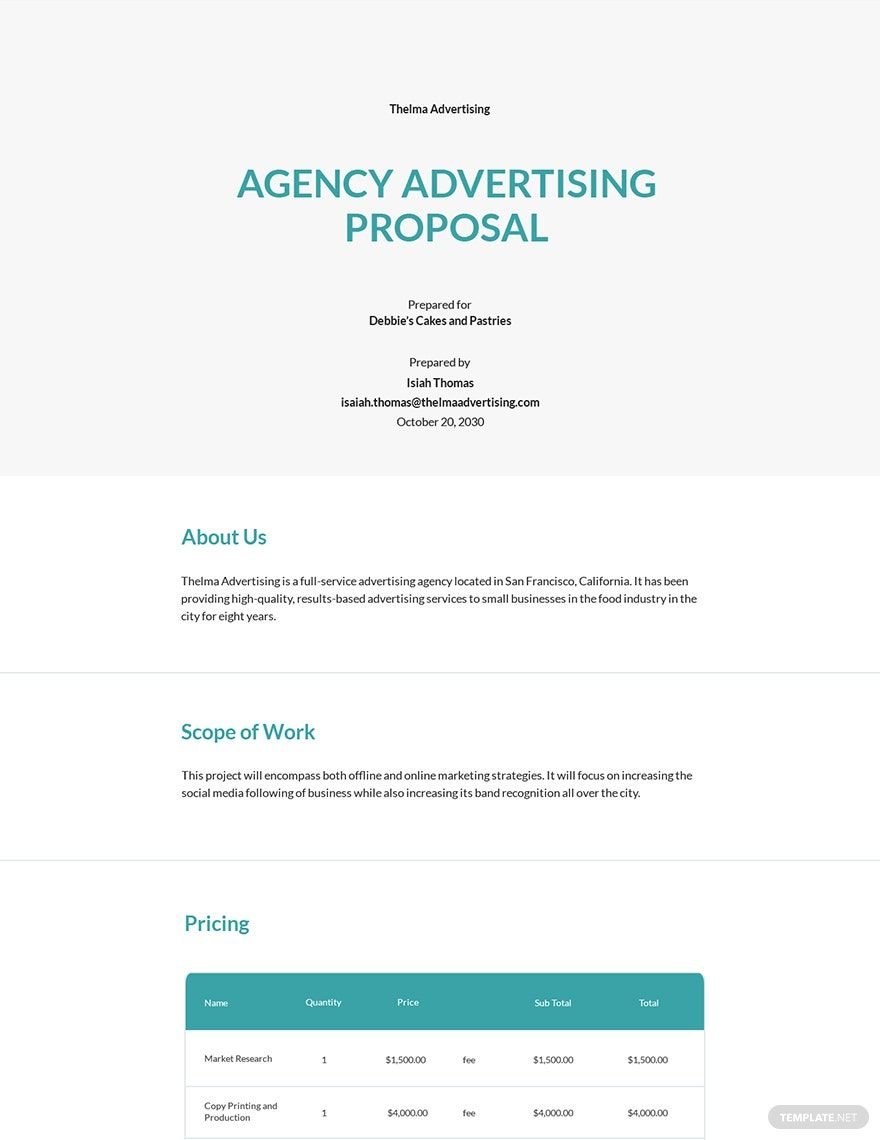 Free Agency Advertising Proposal Template