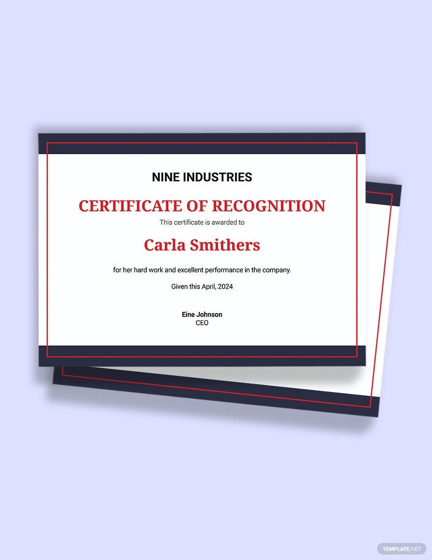 Free Sample Recognition Certificate Template