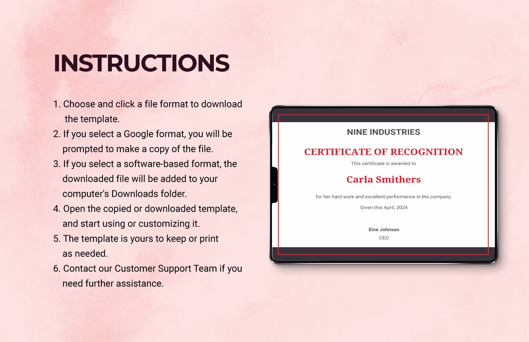 Sample Recognition Certificate Template